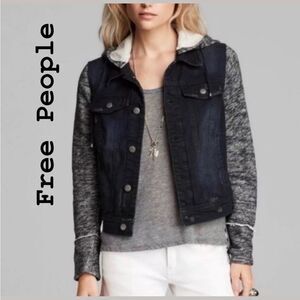 Free People Distressed Denim Jacket with Knit Sleeves *SIZE: M